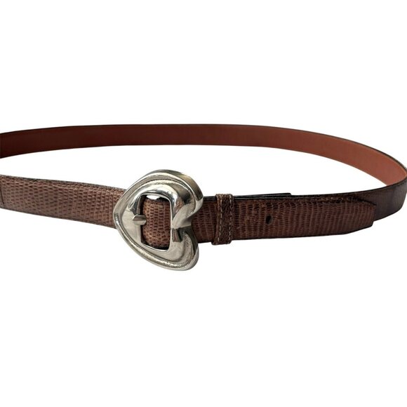 Ilana Goor Heart Buckle Belt (Size L) 1” Brown Lizard & Cowhide w/ Silver Tone main image 7